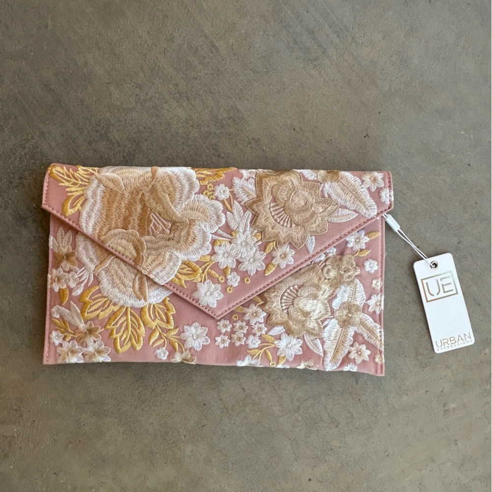 Urban Expressions Embriodered Flower Clutch with Crossbody Chain